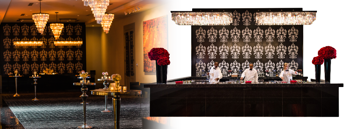 Reception area with chandeliers